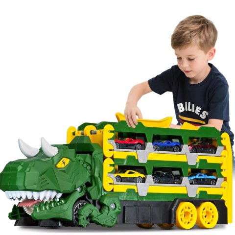 Ciężarówka Dinozaur Tor Wyścigowy zjeżdżalnia 6 Aut resoraki dla Dzieci Luxma