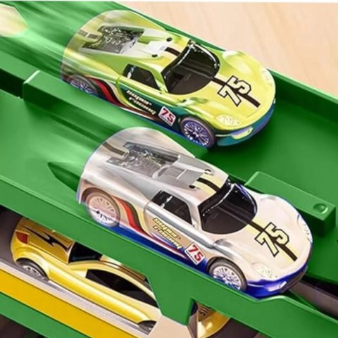 Ciężarówka Dinozaur Tor Wyścigowy zjeżdżalnia 6 Aut resoraki dla Dzieci Luxma