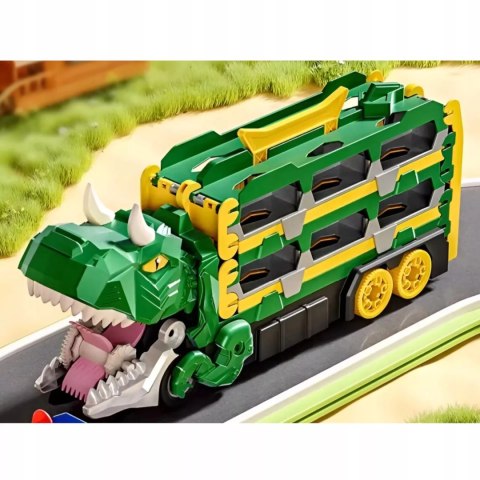 Ciężarówka Dinozaur Tor Wyścigowy zjeżdżalnia 6 Aut resoraki dla Dzieci Luxma