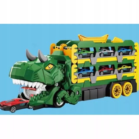 Ciężarówka Dinozaur Tor Wyścigowy zjeżdżalnia 6 Aut resoraki dla Dzieci Luxma