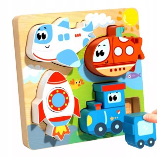 Drewniana układanka puzzle pojazdy dla dzieci 18m+ samolot rakieta pociąg Luxma