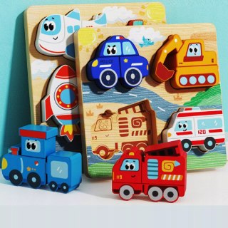 Drewniana układanka puzzle pojazdy dla dzieci 18m+ samolot rakieta pociąg Luxma