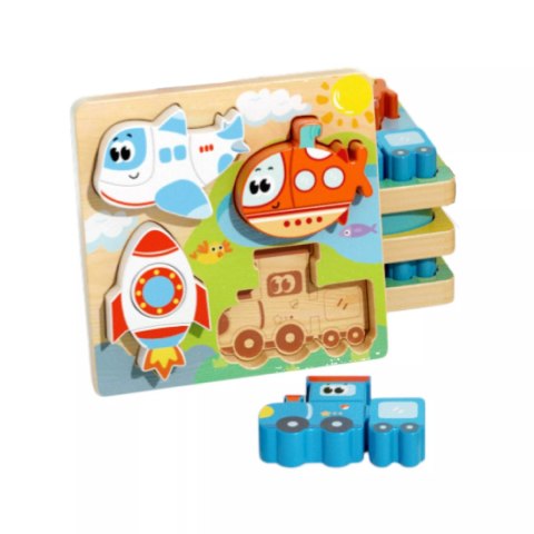 Drewniana układanka puzzle pojazdy dla dzieci 18m+ samolot rakieta pociąg Luxma