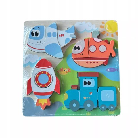 Drewniana układanka puzzle pojazdy dla dzieci 18m+ samolot rakieta pociąg Luxma