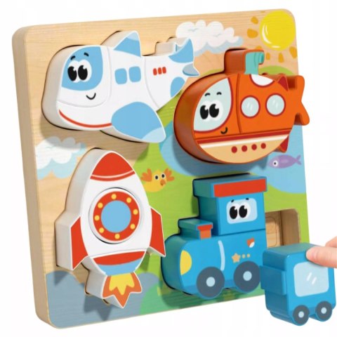 Drewniana układanka puzzle pojazdy dla dzieci 18m+ samolot rakieta pociąg Luxma