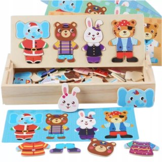 Drewniana układanka skrzynka z zwierzątkami edukacyjna zabawka dla dzieci Luxma