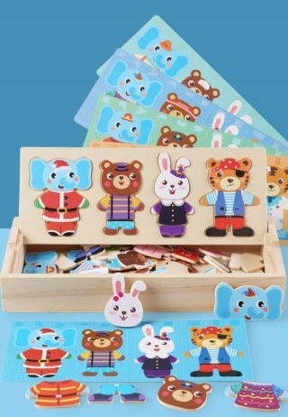 Drewniana układanka skrzynka z zwierzątkami edukacyjna zabawka dla dzieci Luxma