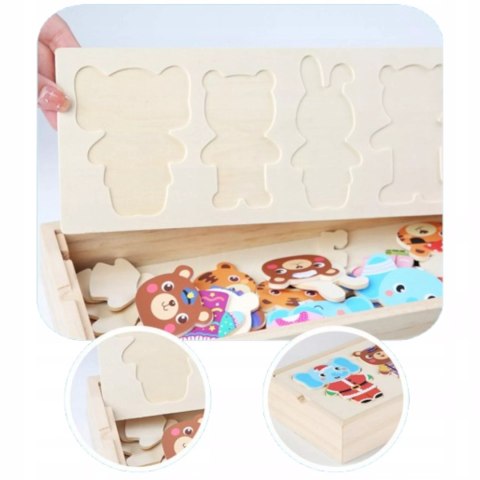 Drewniana układanka skrzynka z zwierzątkami edukacyjna zabawka dla dzieci Luxma