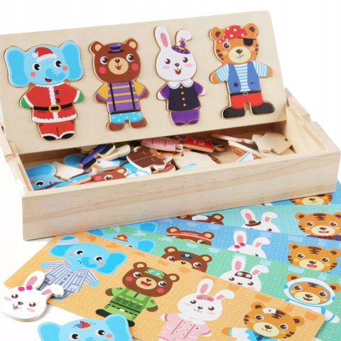 Drewniana układanka skrzynka z zwierzątkami edukacyjna zabawka dla dzieci Luxma