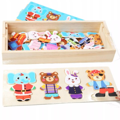 Drewniana układanka skrzynka z zwierzątkami edukacyjna zabawka dla dzieci Luxma