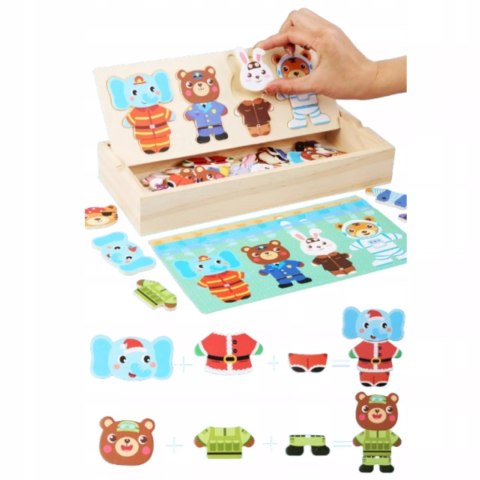 Drewniana układanka skrzynka z zwierzątkami edukacyjna zabawka dla dzieci Luxma