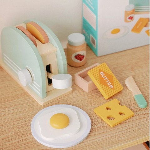 Drewniany toster dla dzieci z akcesoriami tosty zestaw śniadaniowy Luxma