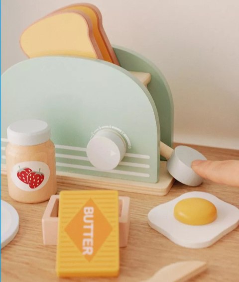 Drewniany toster dla dzieci z akcesoriami tosty zestaw śniadaniowy Luxma