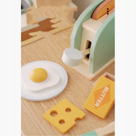 Drewniany toster dla dzieci z akcesoriami tosty zestaw śniadaniowy Luxma