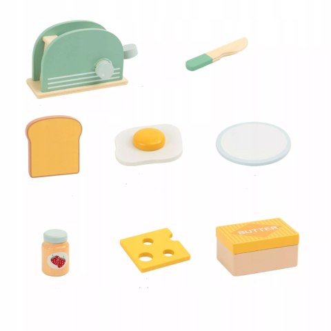 Drewniany toster dla dzieci z akcesoriami tosty zestaw śniadaniowy Luxma