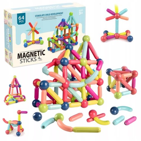 Klocki Magnetyczne Konstrukcyjne dla dzieci zestaw edukacyjny 64 el. Luxma