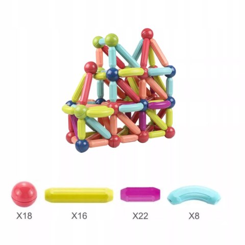 Klocki Magnetyczne Konstrukcyjne dla dzieci zestaw edukacyjny 64 el. Luxma
