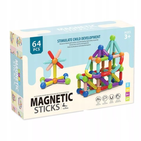 Klocki Magnetyczne Konstrukcyjne dla dzieci zestaw edukacyjny 64 el. Luxma