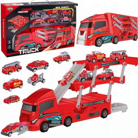 Laweta Ciężarówka Straż Pożarna 6 Autek Resoraki Rampa Garaż dla dzieci Luxma