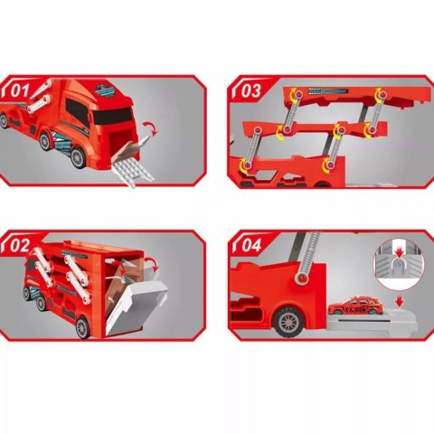 Laweta Ciężarówka Straż Pożarna 6 Autek Resoraki Rampa Garaż dla dzieci Luxma