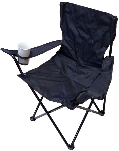 Lekkie Krzesło Składane Kempingowe z Oparciem Turystyczne Czarne KUBISPORT