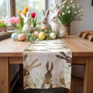 Lniany bieżnik na stół wielkanocny, KRÓLIKI WIELKANOCNE 180 x 33cm BZK12