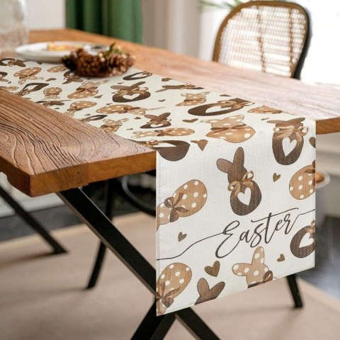 Lniany bieżnik na stół wielkanocny, króliczki, EASTER 180 x 33cm BZK02