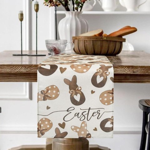 Lniany bieżnik na stół wielkanocny, króliczki, EASTER 180 x 33cm BZK02