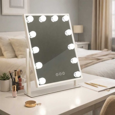 Lusterko do makijażu kosmetyczne podświetlane 12 LED Hollywood z 12 żarówkami USB 30 x 40 cm Kik Sp. z o. o. Sp. k.