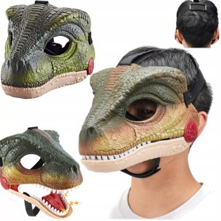 Maska dinozaur T-rex z dźwiękiem ruchoma paszcza bal kostium dla dzieci Luxma