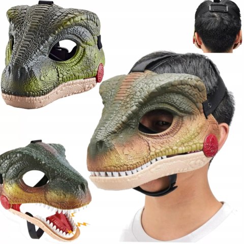 Maska dinozaur T-rex z dźwiękiem ruchoma paszcza bal kostium dla dzieci Luxma