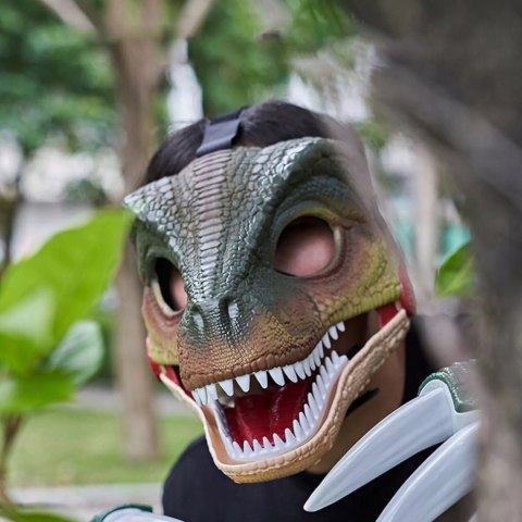 Maska dinozaur T-rex z dźwiękiem ruchoma paszcza bal kostium dla dzieci Luxma