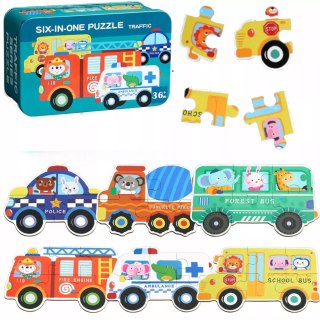 Moje pierwsze puzzle pojazdy 30 el. w kolorowej puszce dla dzieci Luxma