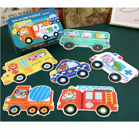 Moje pierwsze puzzle pojazdy 30 el. w kolorowej puszce dla dzieci Luxma