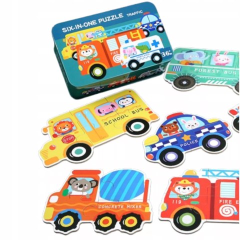 Moje pierwsze puzzle pojazdy 30 el. w kolorowej puszce dla dzieci Luxma