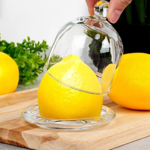 Pojemnik na Cytrynę Szklany z Kloszem 9,5 x 9,5 cm VILDE Przezroczysty