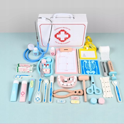 Zestaw Lekarski Mały Doktor XXL Apteczka Dentysta 3+ drewniane elementy Luxma