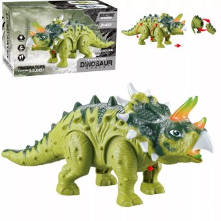 Dinozaur Interaktywny Triceratops Chodzący, Świecący, dla Dzieci Zielony Luxma