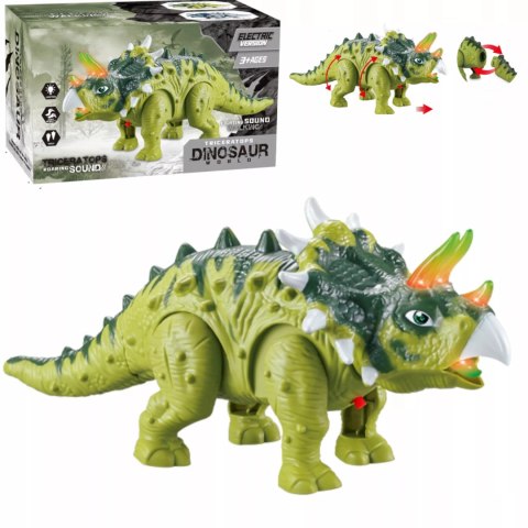 Dinozaur Interaktywny Triceratops Chodzący, Świecący, dla Dzieci Zielony Luxma