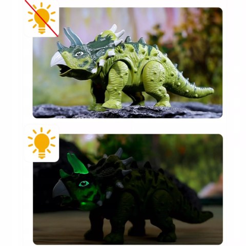Dinozaur Interaktywny Triceratops Chodzący, Świecący, dla Dzieci Zielony Luxma