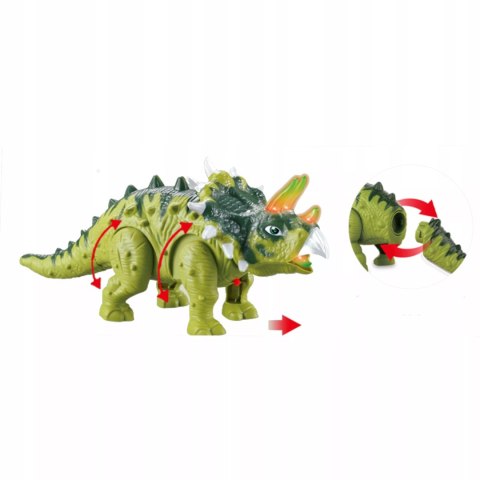 Dinozaur Interaktywny Triceratops Chodzący, Świecący, dla Dzieci Zielony Luxma