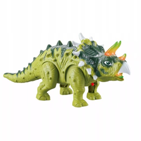 Dinozaur Interaktywny Triceratops Chodzący, Świecący, dla Dzieci Zielony Luxma