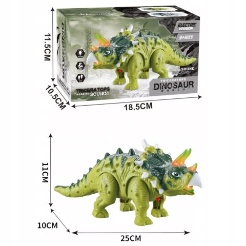Dinozaur Interaktywny Triceratops Chodzący, Świecący, dla Dzieci Zielony Luxma