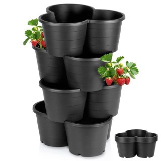 Doniczka ogrodowa plastikowa czarna kaskadowa piętrowa 4 szt.