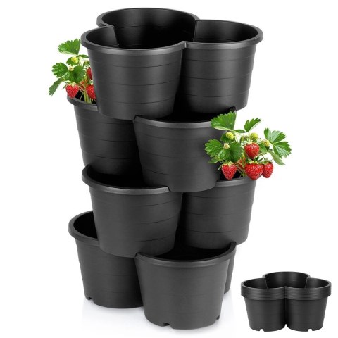 Doniczka ogrodowa plastikowa czarna kaskadowa piętrowa 4 szt.