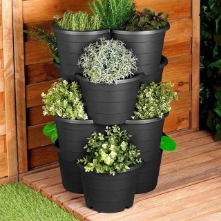 Doniczka ogrodowa plastikowa czarna kaskadowa piętrowa 4 szt.