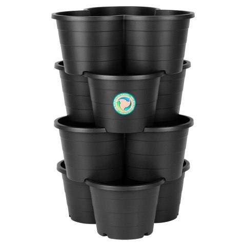 Doniczka ogrodowa plastikowa czarna kaskadowa piętrowa 4 szt.