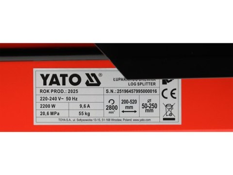 ŁUPARKA DO DREWNA POZIOMA 5T 230V 2200W YATO