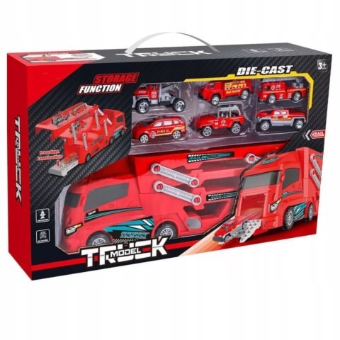 Laweta Ciężarówka Straż Pożarna 6 Autek Resoraki Rampa Garaż dla dzieci Luxma