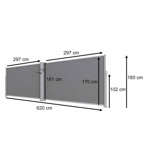 Markiza narożna boczna tarasowa LUARO parawan zwijany 180 x 620 cm szary Kik Sp. z o. o. Sp. k.